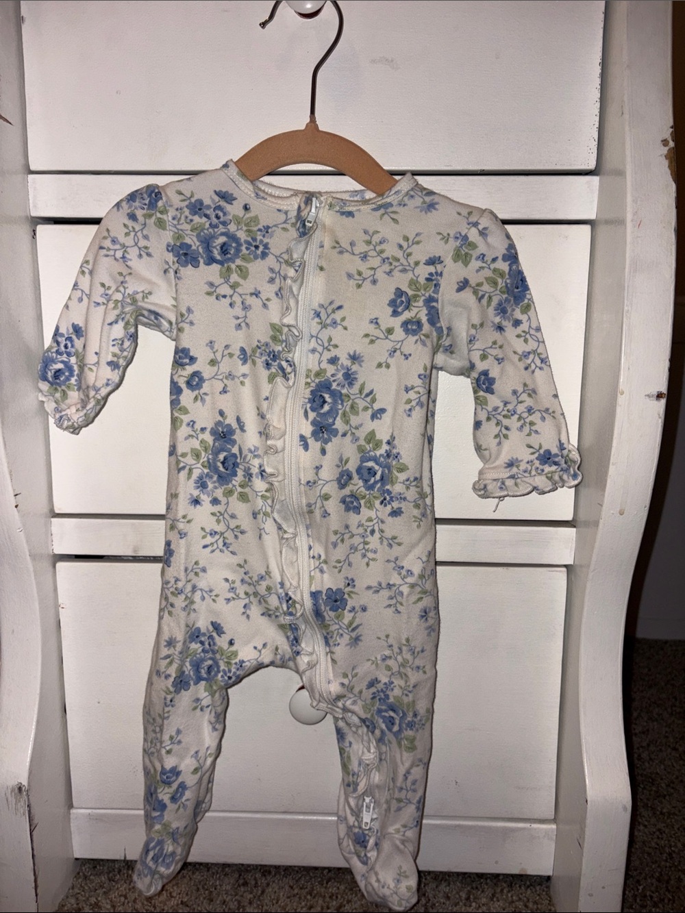 Little Me White Footed One-Piece with Blue Floral Print